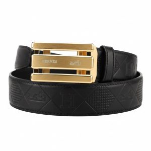 Hermès Luxury Black Leather Belt with Gold Buckle
