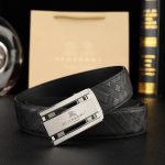 Burberry Men's Black Leather Belt with Silver Buckle