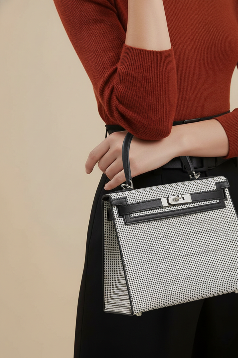 hermes-limited-edition-black-swift-leather-ecru-toile-quadrille-sellier-kelly-28cm-bag-0