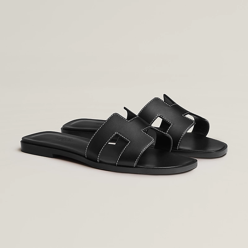 hermes-oran-leather-sandals-black-1
